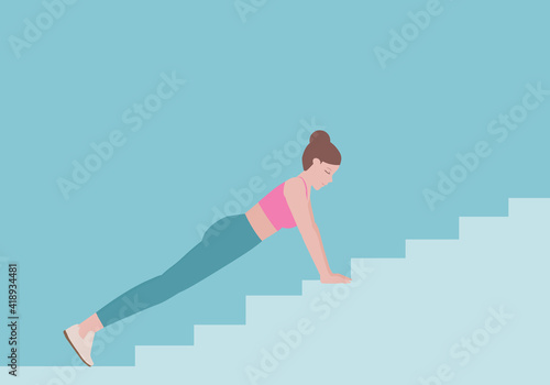Stair workout: Exercises you can do at every staircase you find.
Inhale as slowly bend your elbows and lower yourself until your elbows are at a 90-degree angle. with Push-up posture. Cartoon style.