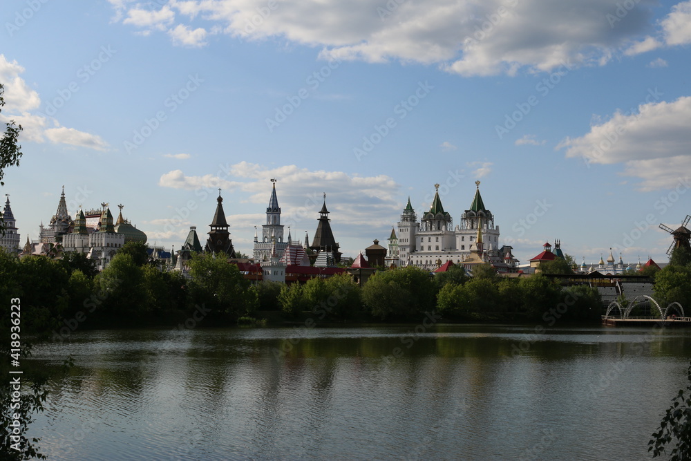 view of the Izmailovsky kremlin across the lake moscow Russia summer view of the Izmailovsky kremlin across the lake moscow Russia summer