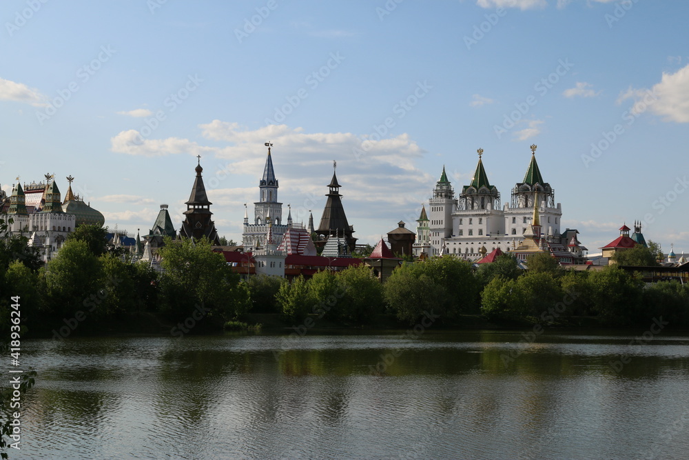 view of the Izmailovsky kremlin across the lake moscow Russia summer view of the Izmailovsky kremlin across the lake moscow Russia summer