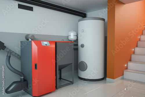 Boiler room - home Heating system, 3D illustration