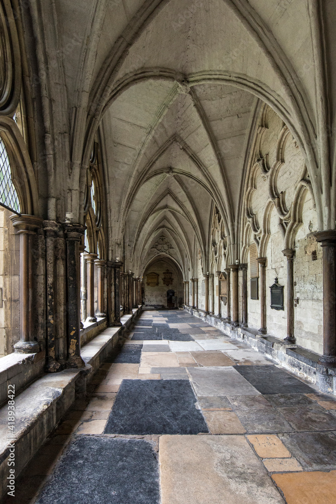 Cloisters Interior Arches 13th Century Westminster Abbey Church London, England.