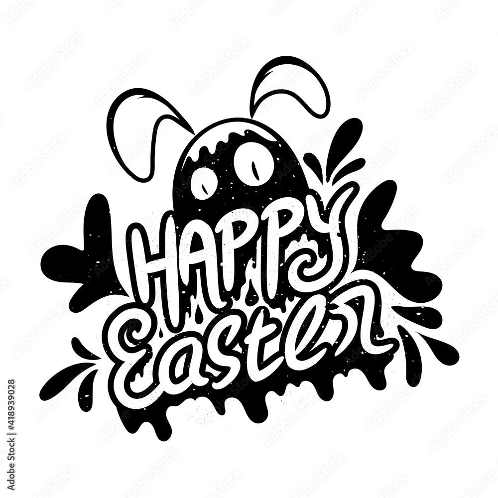 Happy easter with colorless lettering slogan