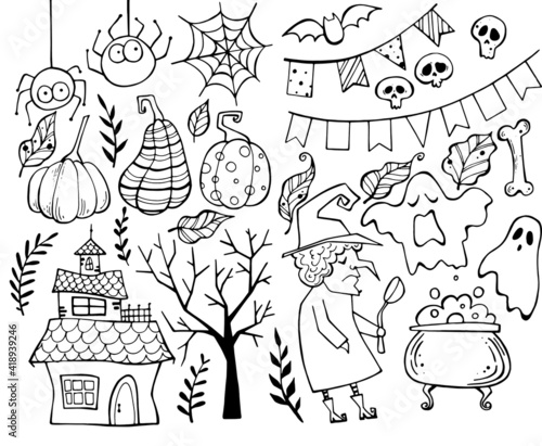 set of vector halloween illustrations. holiday symbols
