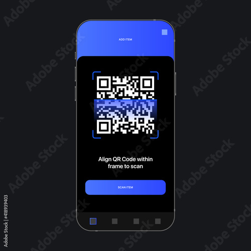 QR Code Scanner UI Screen Concept. Digital Scanner. Analytics App. Vector illustration