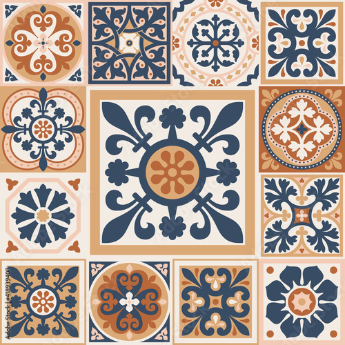 Portuguese floor ceramic tiles azulejo design, mediterranean pattern