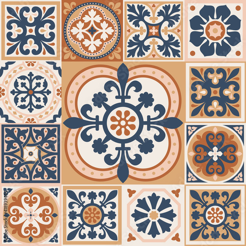 Portuguese floor ceramic tiles azulejo design, mediterranean pattern
