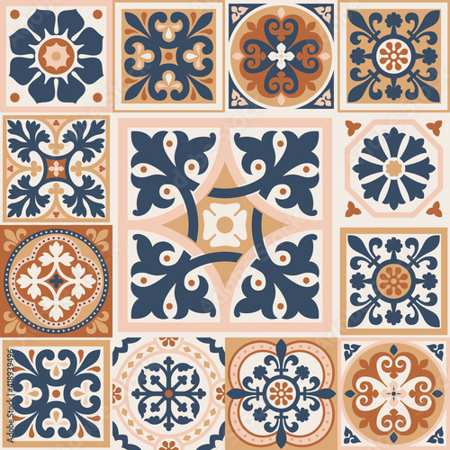 Portuguese floor ceramic tiles azulejo design, mediterranean pattern