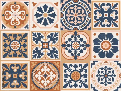 Portuguese floor ceramic tiles azulejo design, mediterranean pattern