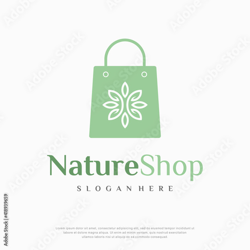 Nature shop, green bag icon logo design template vector