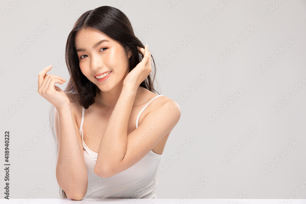 Beautiful Asian woman looking at camera smile with clean and fresh skin Happiness and cheerful with positive emotional,isolated on white background,Beauty and Cosmetics Concept Beautiful Asian woman looking at camera smile with clean and fresh skin Happiness and cheerful with positive emotional,isolated on white background,Beauty and Cosmetics Concept