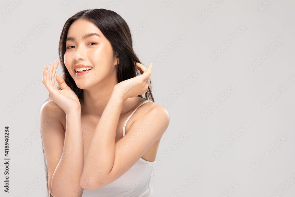 Beautiful Asian woman looking at camera smile with clean and fresh skin Happiness and cheerful with positive emotional,isolated on white background,Beauty and Cosmetics Concept Beautiful Asian woman looking at camera smile with clean and fresh skin Happiness and cheerful with positive emotional,isolated on white background,Beauty and Cosmetics Concept