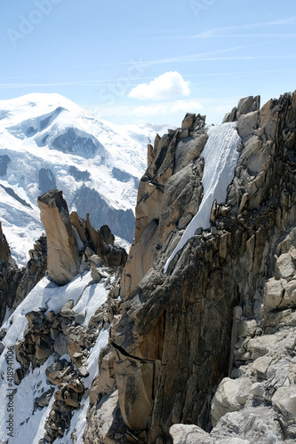 Summer glacier landscape, Aiguille du Midi 3842m, Chamonix, France.