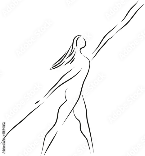 Weltfrauentag - 8. März Silhouette einer vorwärtsgehenden aktiven Frau 