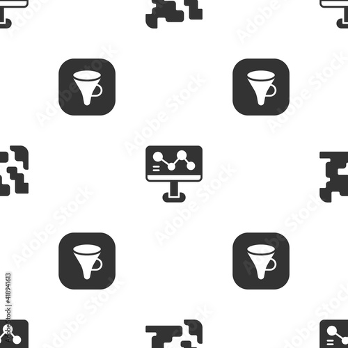 Set Gaseous, Chemical formula and Funnel filter on seamless pattern. Vector.