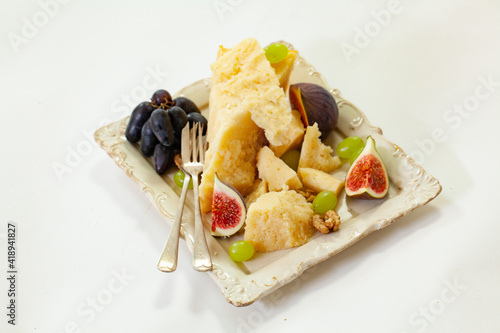 cheese plate, nuts, honey, figs