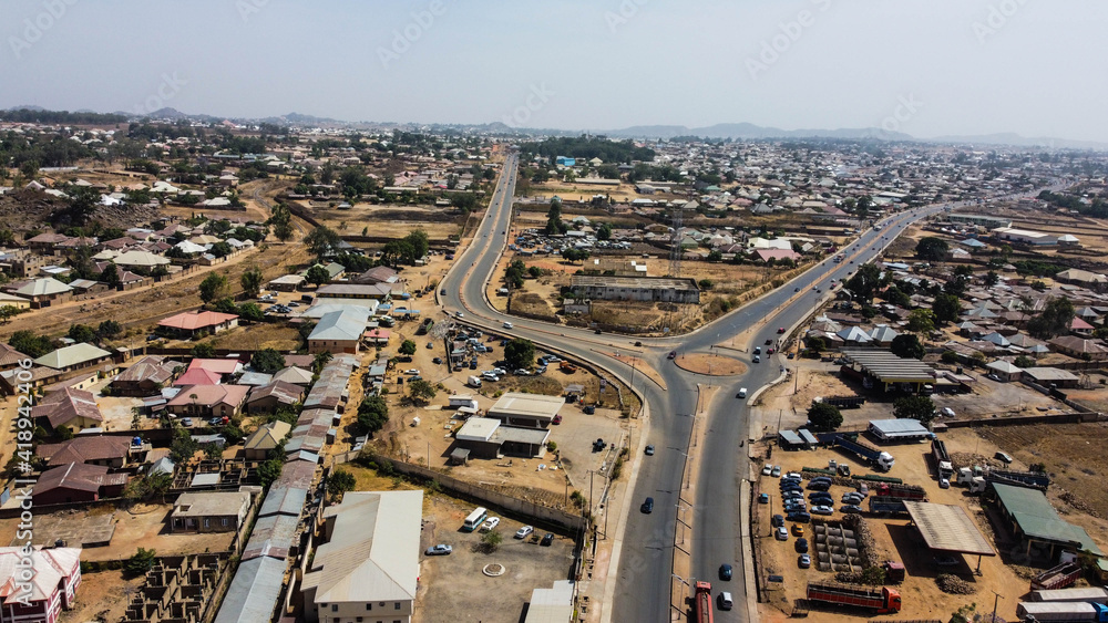 Aerial view of downtown Jos city Nigeria