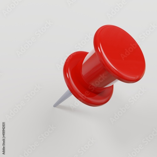 Red push pin 3d illustration isolated on white background