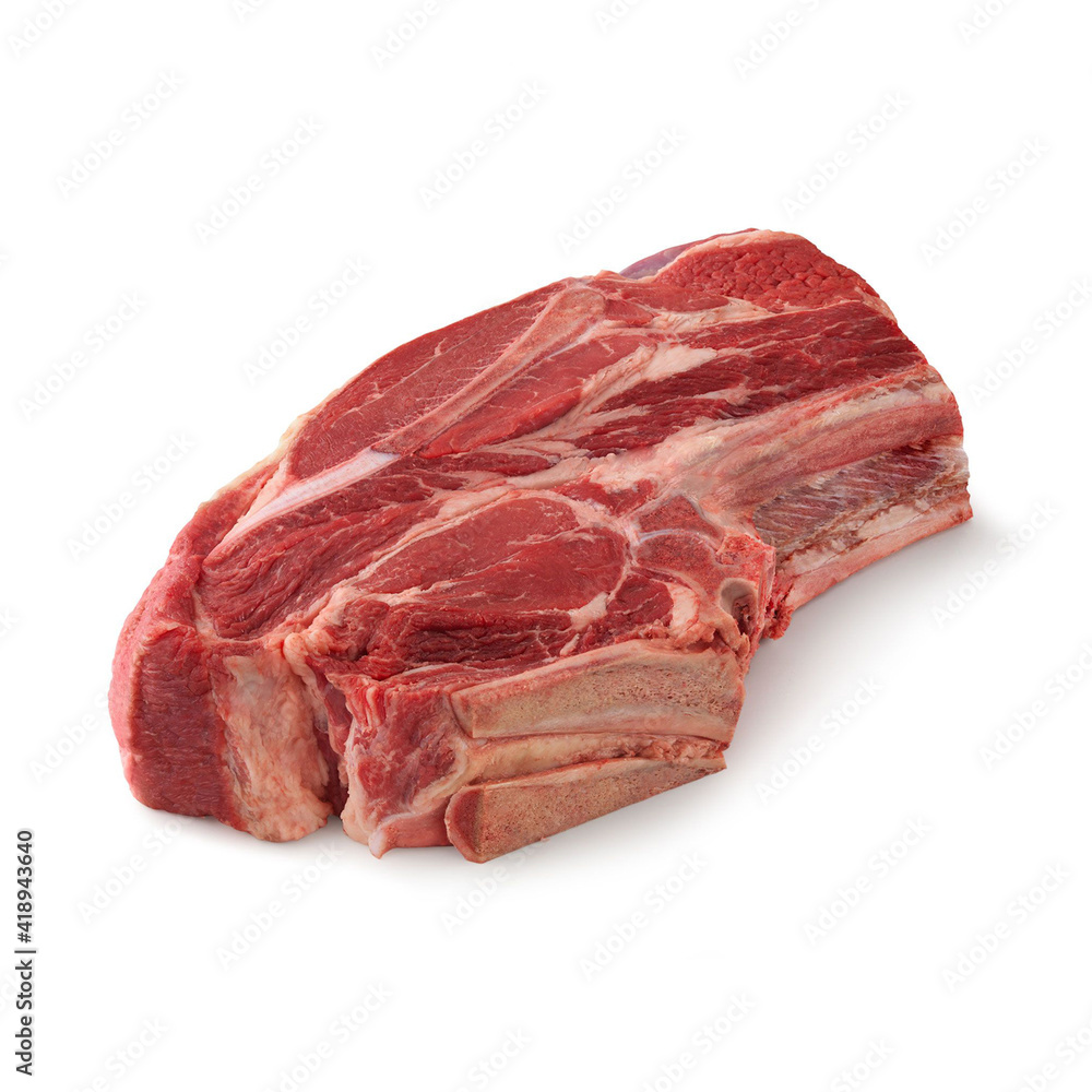 Close-up view of fresh raw Blade Chuck Roast Chuck Cut in isolated white background