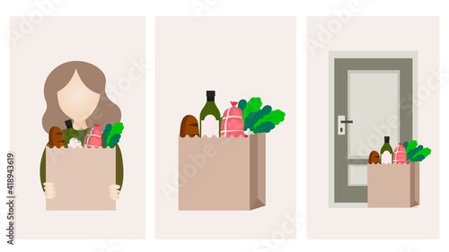 Food delivery service concept. Food delivery to the door. Contactless delivery