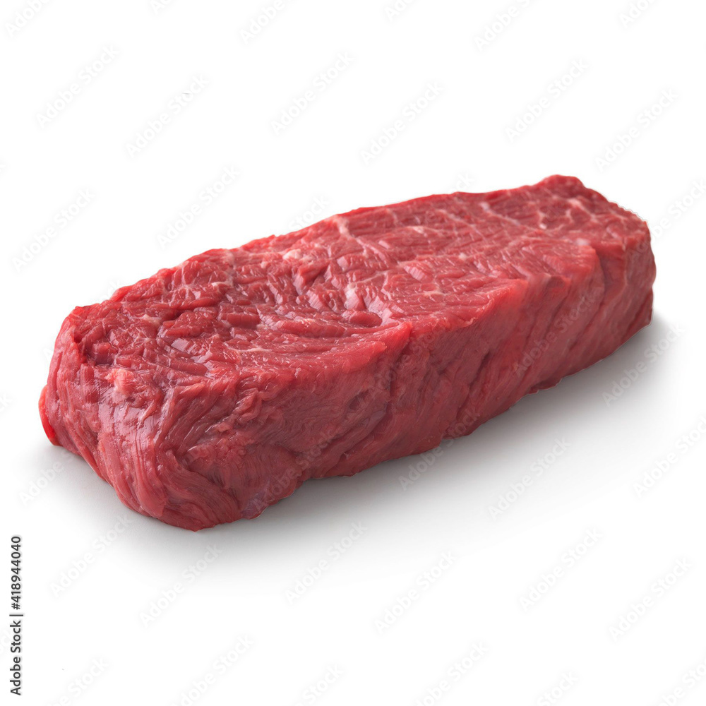 Close-up view of fresh raw Denver Steak Chuck Cut in isolated white background Close-up view of fresh raw Denver Steak Chuck Cut in isolated white background