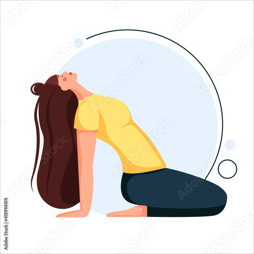 girl doing yoga. Fitness, sports and healthy lifestyle concept, practicing yoga, workout. cartoon flat vector illustration