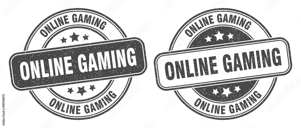 online gaming stamp. online gaming label. round grunge sign