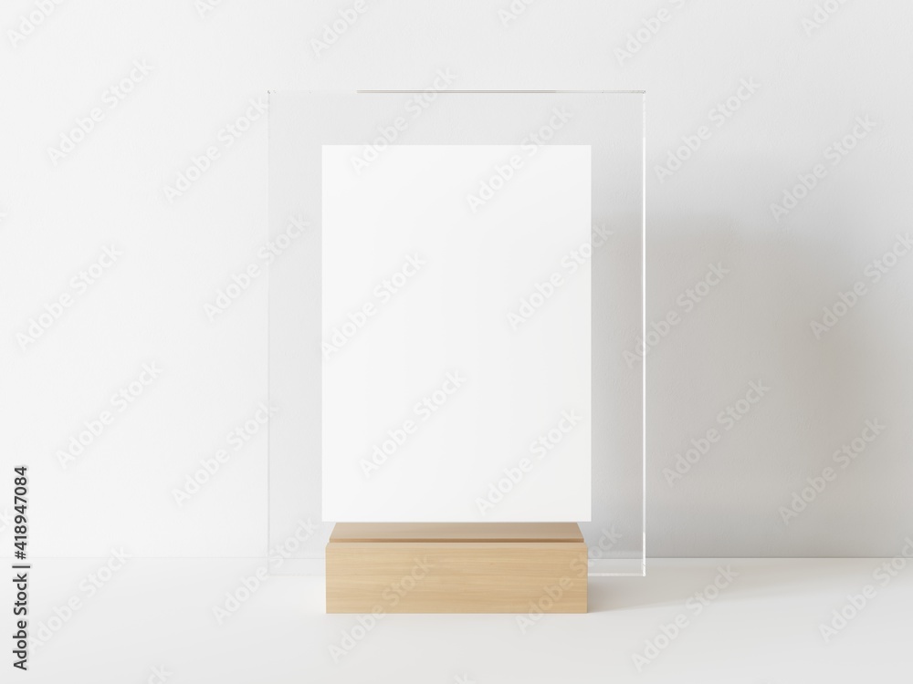 Vertical rectangle white menu with transparent frame on a light