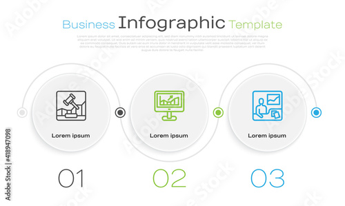 Set line Online internet auction, Computer with growth graph and Trading courses. Business infographic template. Vector.