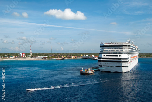 Cozumel Island Cruise Ship And A Boat