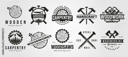 Fotografie, Tablou set of vector carpentry woodwork vintage logo craftsman symbol illustration desi