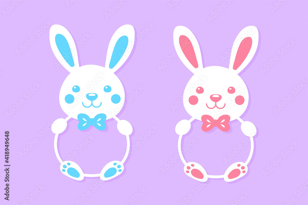 Cartoon rabbit white frame is empty For adding your message Isolated on background Cartoon rabbit white frame is empty For adding your message Isolated on background
