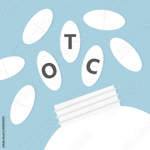 bottle with OTC Over The Counter drugs - vector illustration