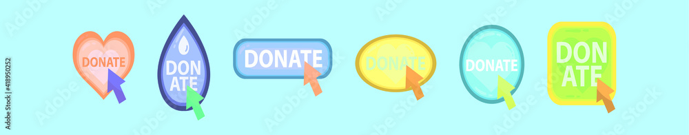 Fototapeta premium set of donate button cartoon icon design template with various models. vector illustration isolated on blue background