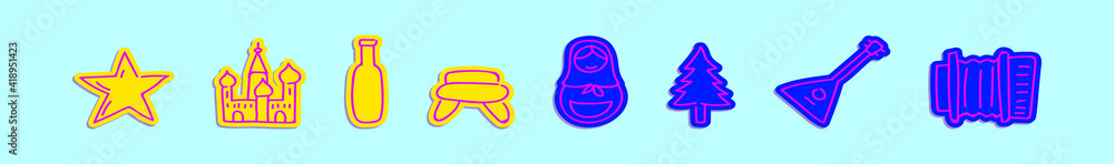 Fototapeta premium set of russian cartoon icon design template with various models. vector illustration isolated on blue background