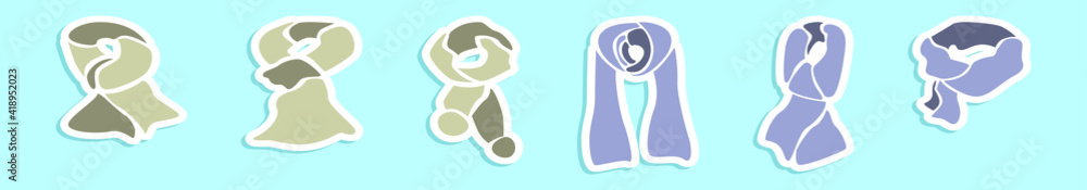 set of neck scarf cartoon icon design template with various models. vector illustration isolated on blue background set of neck scarf cartoon icon design template with various models. vector illustration isolated on blue background