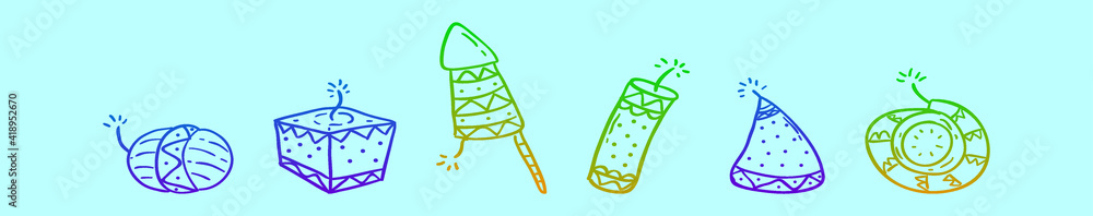 set of firecracker cartoon icon design template with various models. vector illustration isolated on blue background set of firecracker cartoon icon design template with various models. vector illustration isolated on blue background