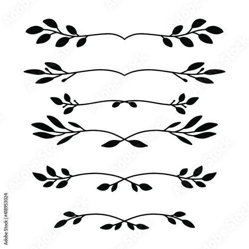 Set of hand drawn floral elements isolated on white background. Silhouette branches for books, greeting cards, invitations, web. Doodle style.