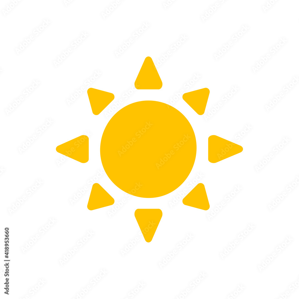 Vector cartoon yellow sun Shining light rays to heat the summer. Isolated on white background Vector cartoon yellow sun Shining light rays to heat the summer. Isolated on white background