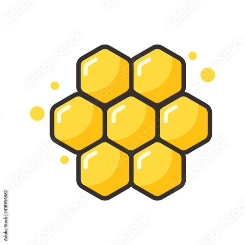 Cute bee cartoon character vector Hexagon honeycomb and flower isolated on white background.