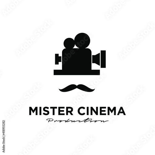 Mister Cinema Studio Movie Video Cinema Cinematography Film Production logo design vector icon illustration Isolated White Background