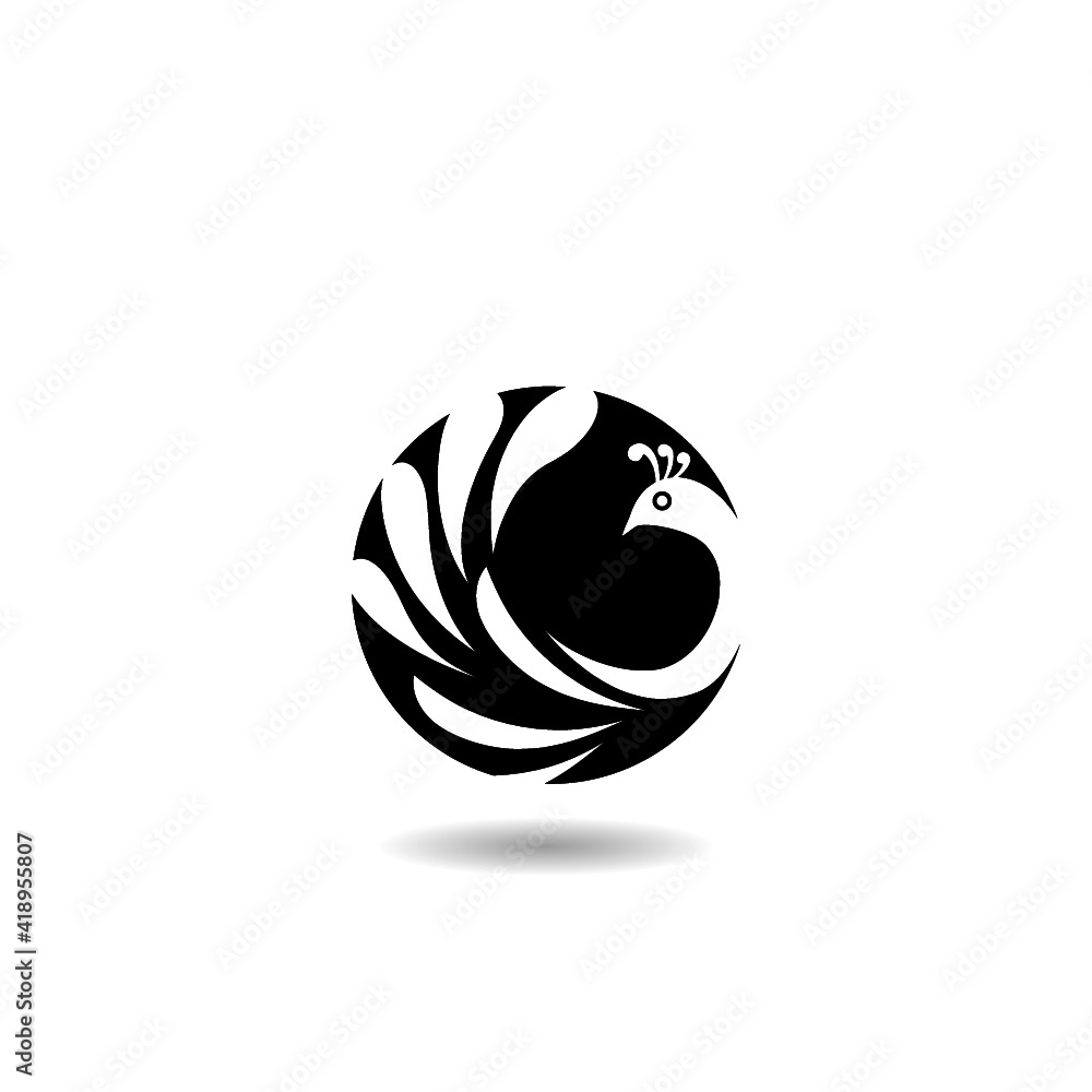 Simple Peacock icon with shadow Simple Peacock icon with shadow