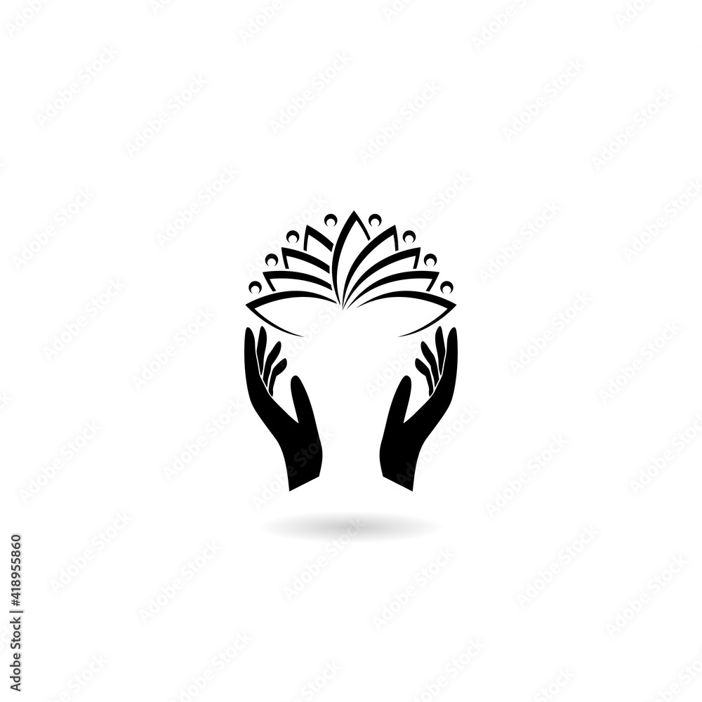Fototapeta premium Lotus flower in hands icon with shadow