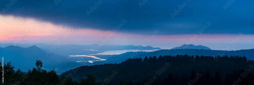 Santoña Bay, Panoramic view from Menhir Ilso de Lodos, Guriezo, MOC Montaña Oriental Costera, NATURA 2000, Cantabria, Spain, Europe