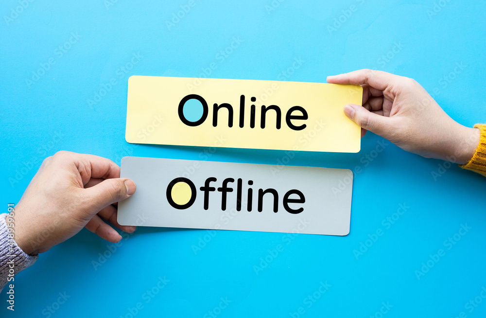 Online and offline for business marketing concepts. technology disruption. Online and offline for business marketing concepts. technology disruption.