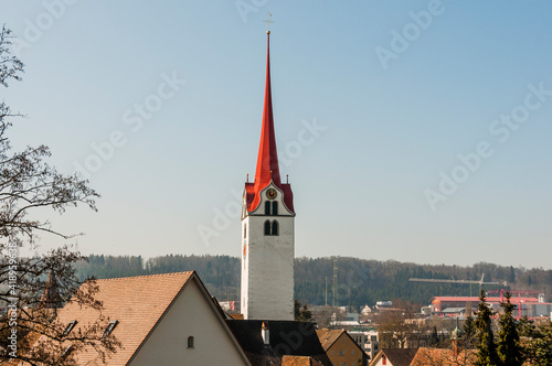 Bremgarten, Stadtkirche, St. Nikolaus, Altstadt, Reuss, Fluss, Altstadthäuser, Rausstal, Aargau, Frühling, Schweiz
