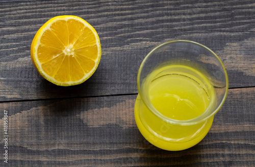 The image of a lemon rich in vitamin C on an insulated table.  photo