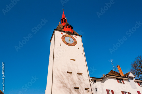 Bremgarten, Spittelturm, Obertor, Obertorplatz, Oberstadt, Altstadt, Altstadthäuser, Reuss, Fluss, Reussbrücke, Aargau, Stadtrundgang, Frühling, Schweiz photo