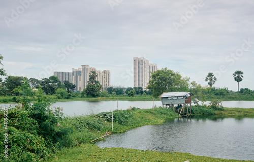 Large fisheries and lush green surroundings at East Kolkata Wetlands, complex of natural and human made wetlands, one of the world’s largest organic sewage management system.