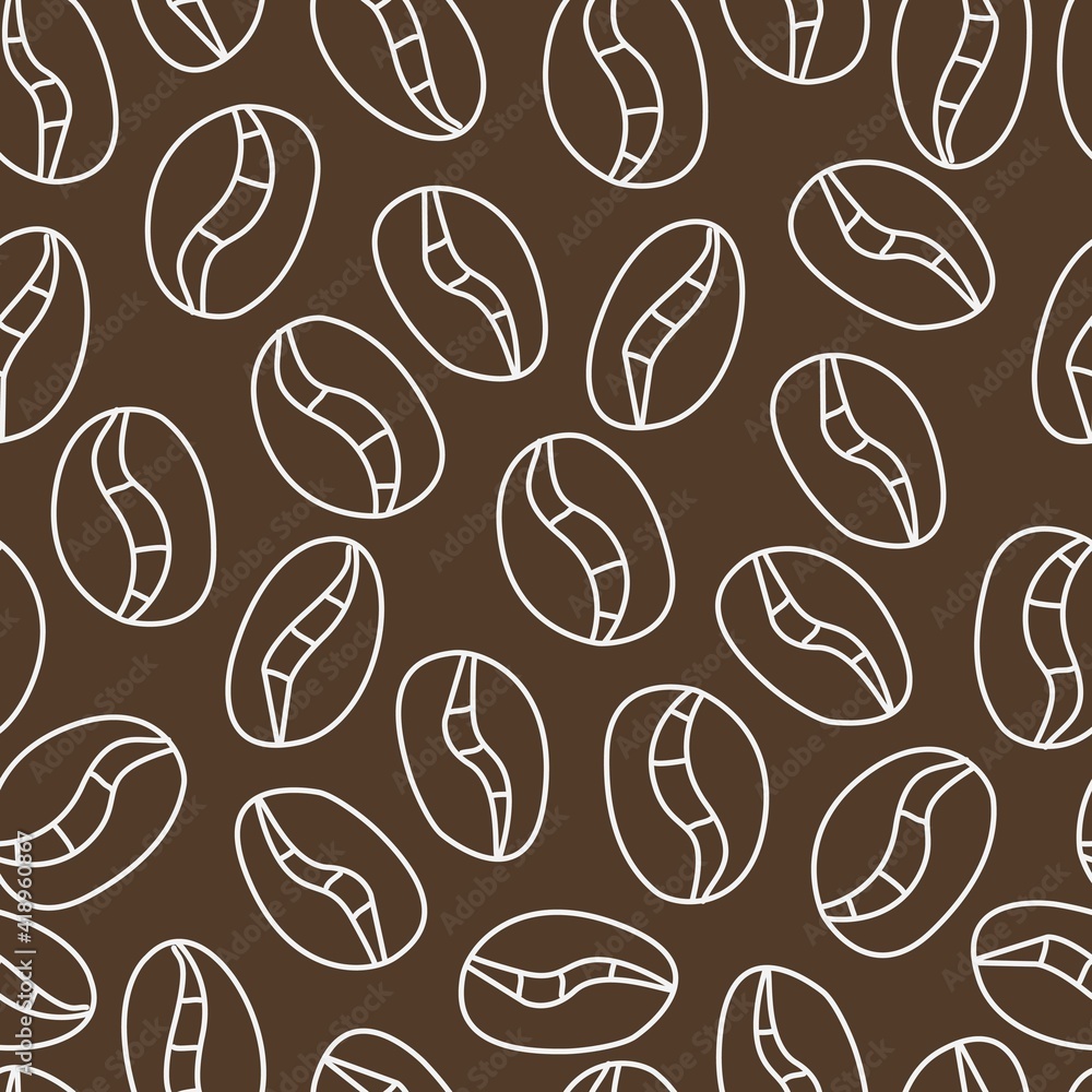 Seamless doodle pattern with coffee beans on a brown background. Vector doodle illustration for design. Seamless doodle pattern with coffee beans on a brown background. Vector doodle illustration for design.