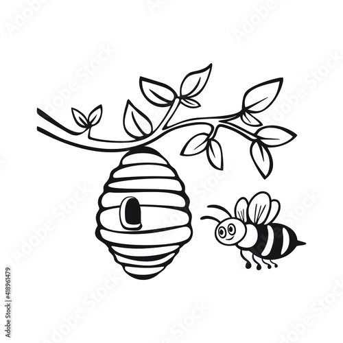 Beehive with Honey Bee, Bumble Bee vector